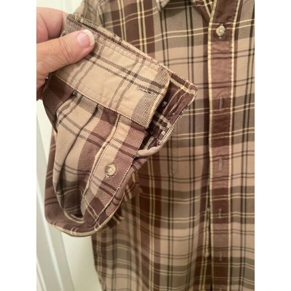 Carhartt Men's Plaid Long Sleeve Shirt L 100% Cotton Brown‎ & Beige WARM & COZY - Picture 9 of 13